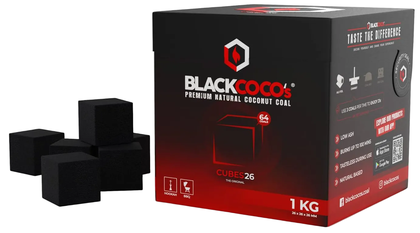 BLACKCOCO'S ® Premium Shisha Coals Naturkohle Kokoskohle Shishakohle for Shisha & BBQ Accessories / 1 kg